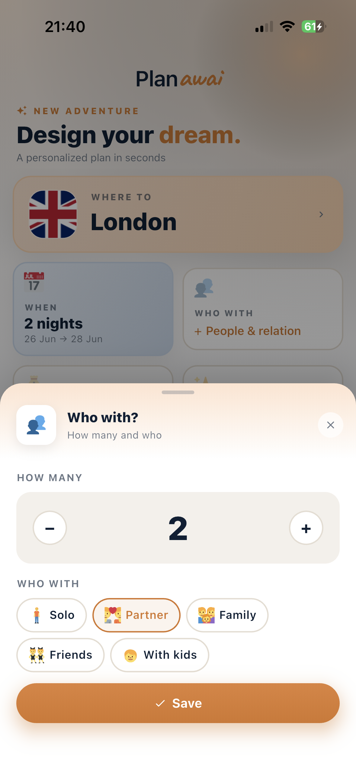 Trip planning form